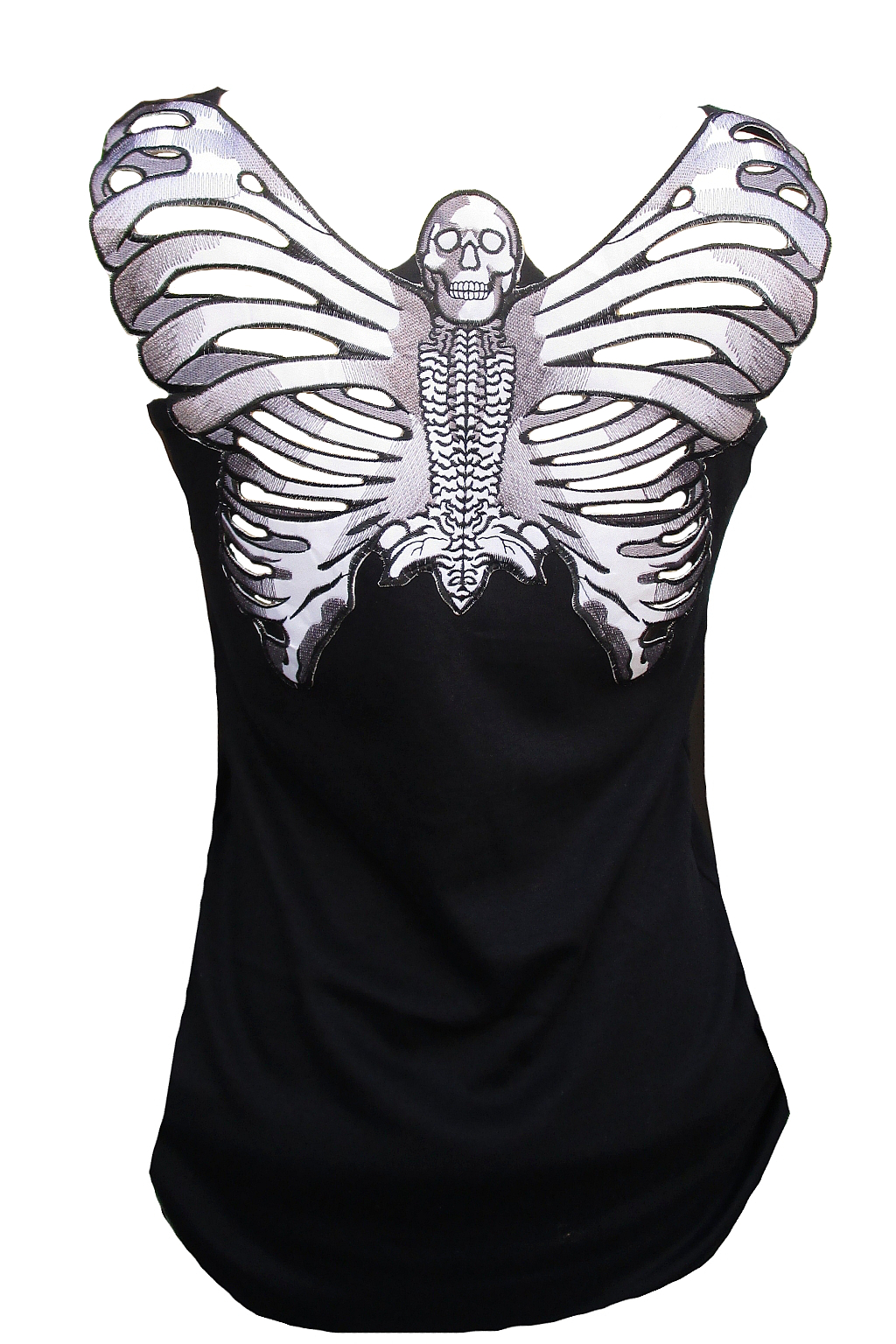 Rockabilly Punk Rock Baby Woman Black Tank Top Shirt Skeleton Butterfly Skull
