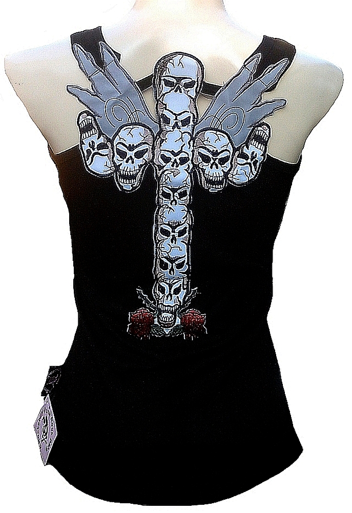 Rockabilly Punk Rock Baby Woman Black Tank Top Shirt Gothic Cross Skull