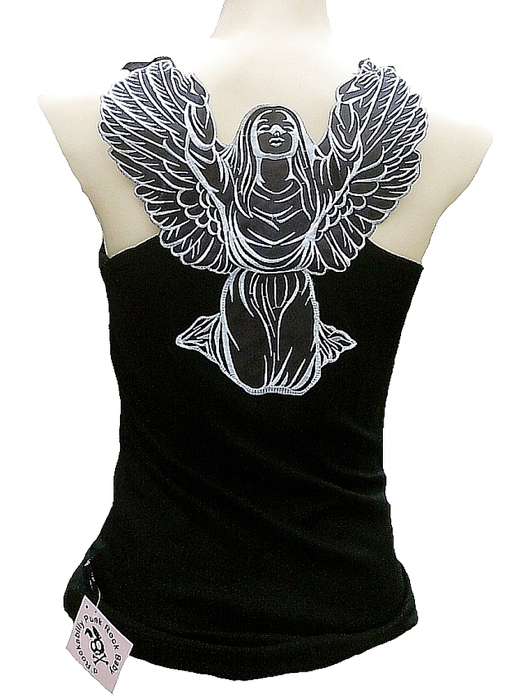 Rockabilly Punk Rock Baby Woman Black Tank Top Shirt Religion Angel Wings
