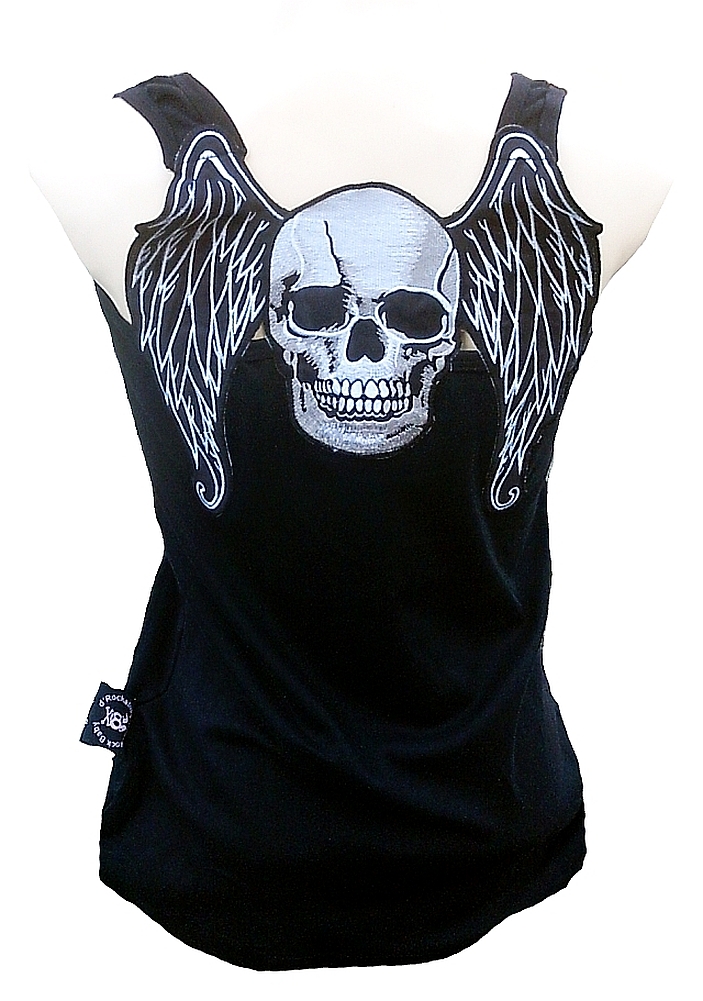 Rockabilly Punk Rock Baby Woman Black Tank Top Shirt Bike Gothic Skull Angel