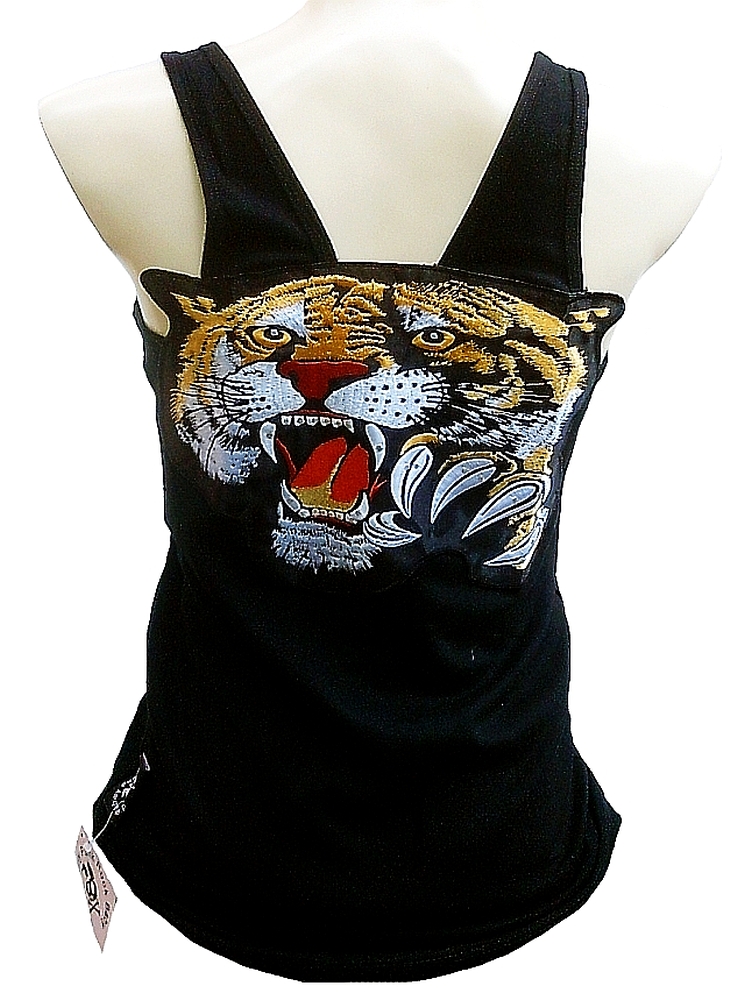 Rockabilly Punk Rock Baby Woman Black Tank Top Shirt Danger Tattoo Tiger