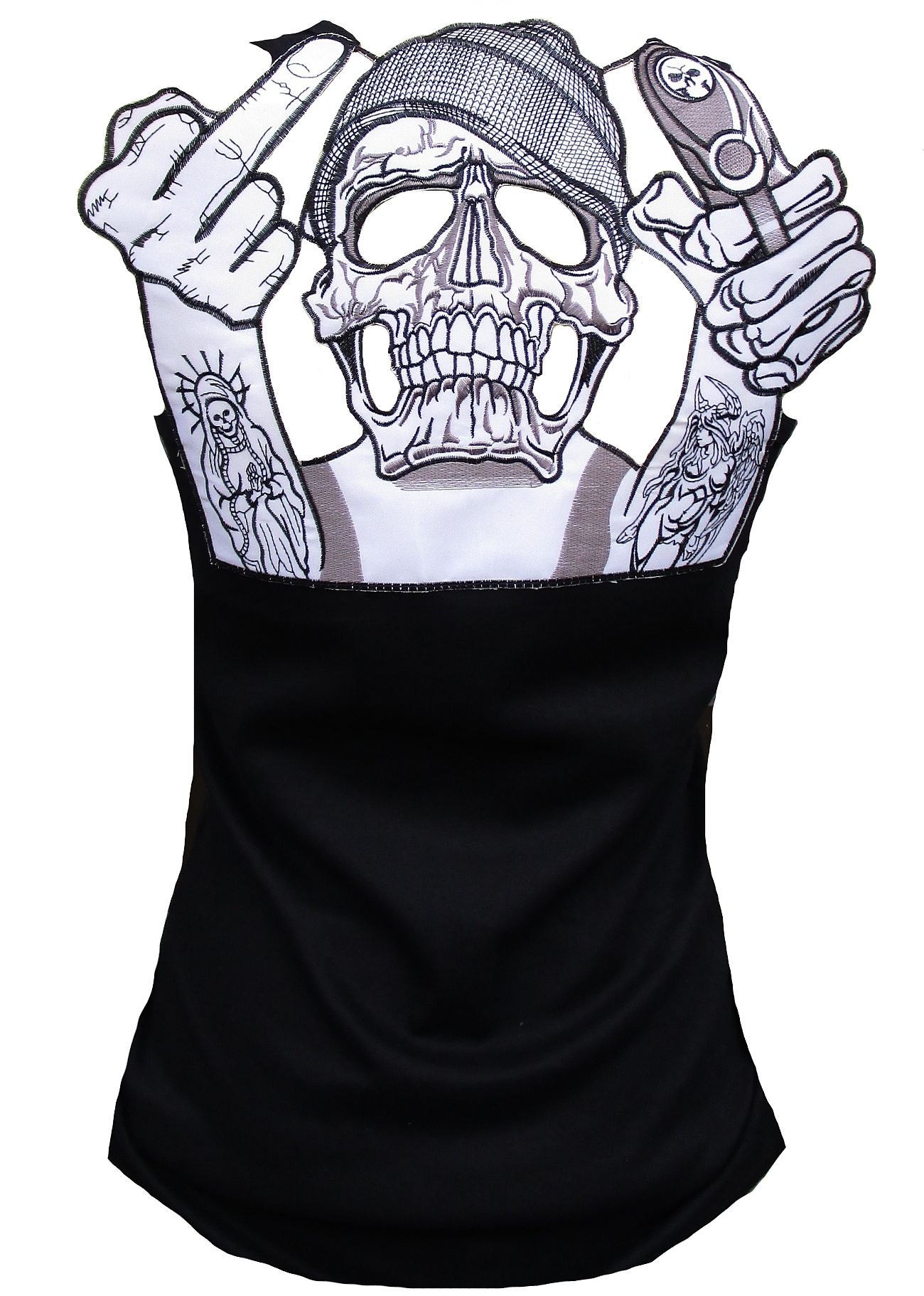 Rockabilly Punk Rock Baby Woman Black Tank Top Shirt Badass Bandit Tattoo Skull